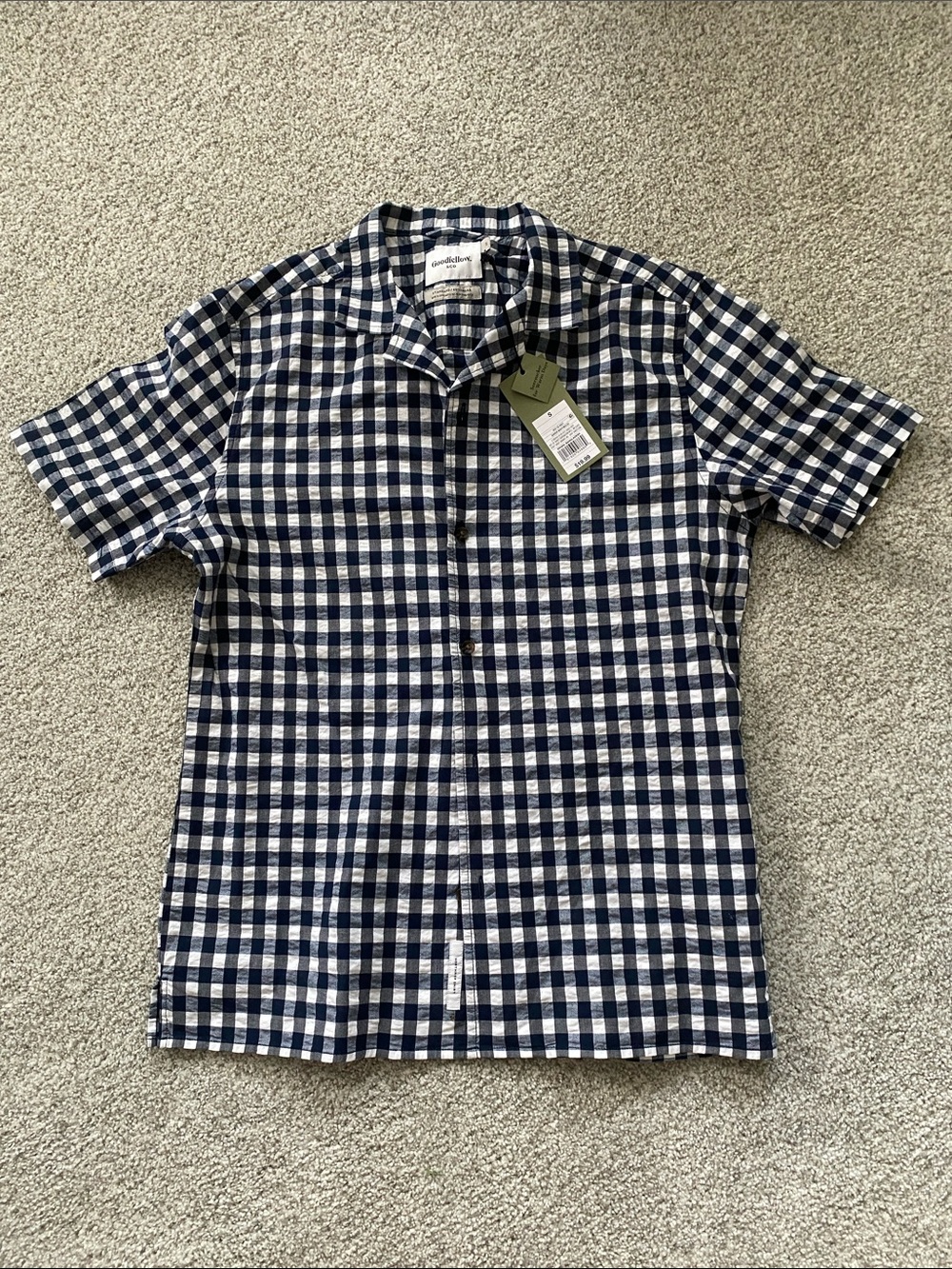 Goodfellow & Co Navy and White Gingham Short-Sleeve Button-Up Shirt
